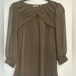 New York & Company Black Blouse with Keyhole and 3/4 Sheer Sleeve size small